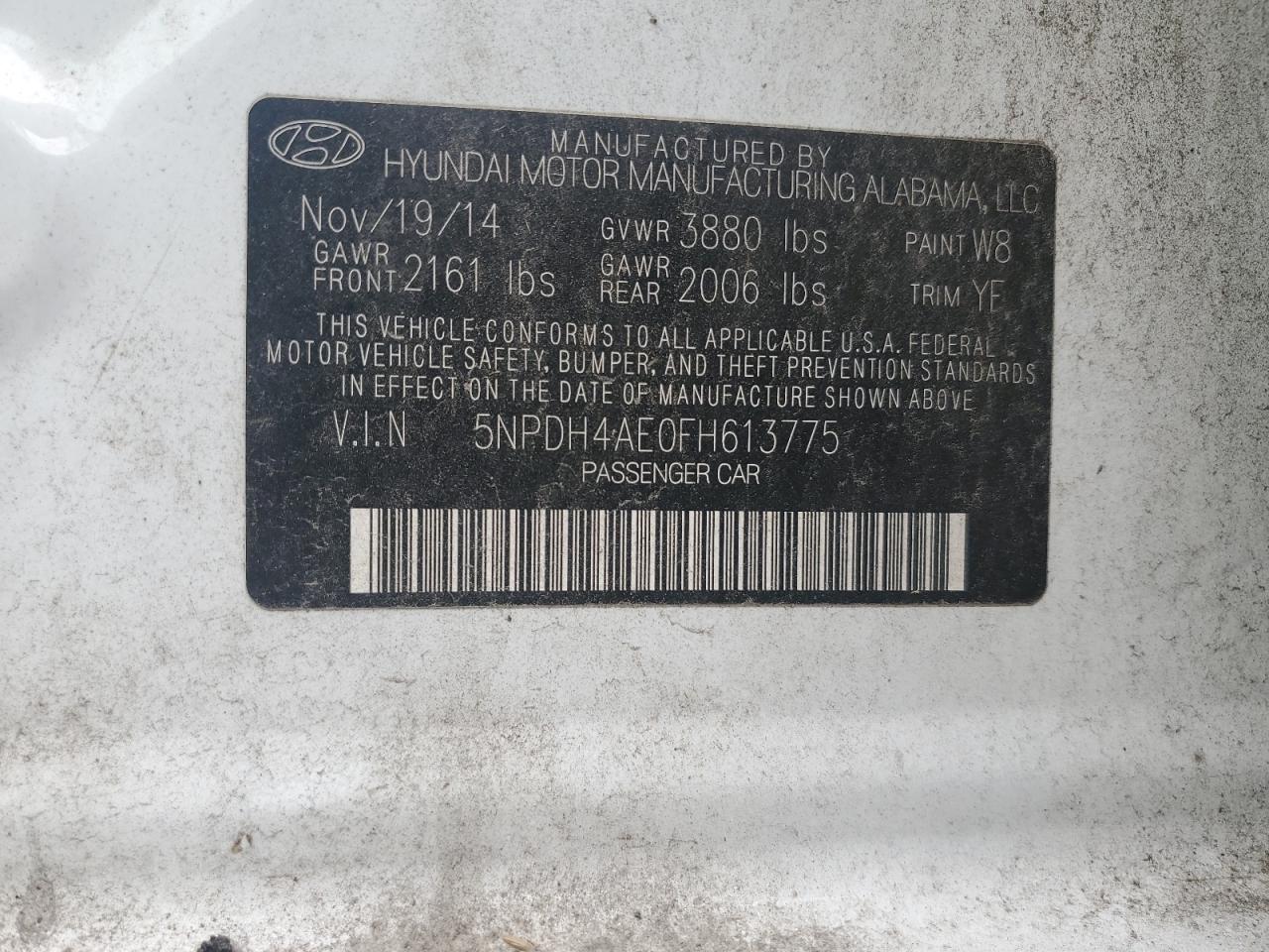 2015 Hyundai Elantra VIN 5NPDH4AE0FH613775 Copart auction photo, rear end damage thumbnail 12