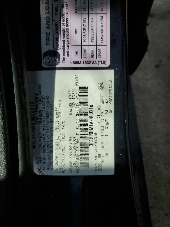 2010 Ford Fusion VIN 3FAHP0HA1AR400216 Copart auction photo, all over damage thumbnail 12