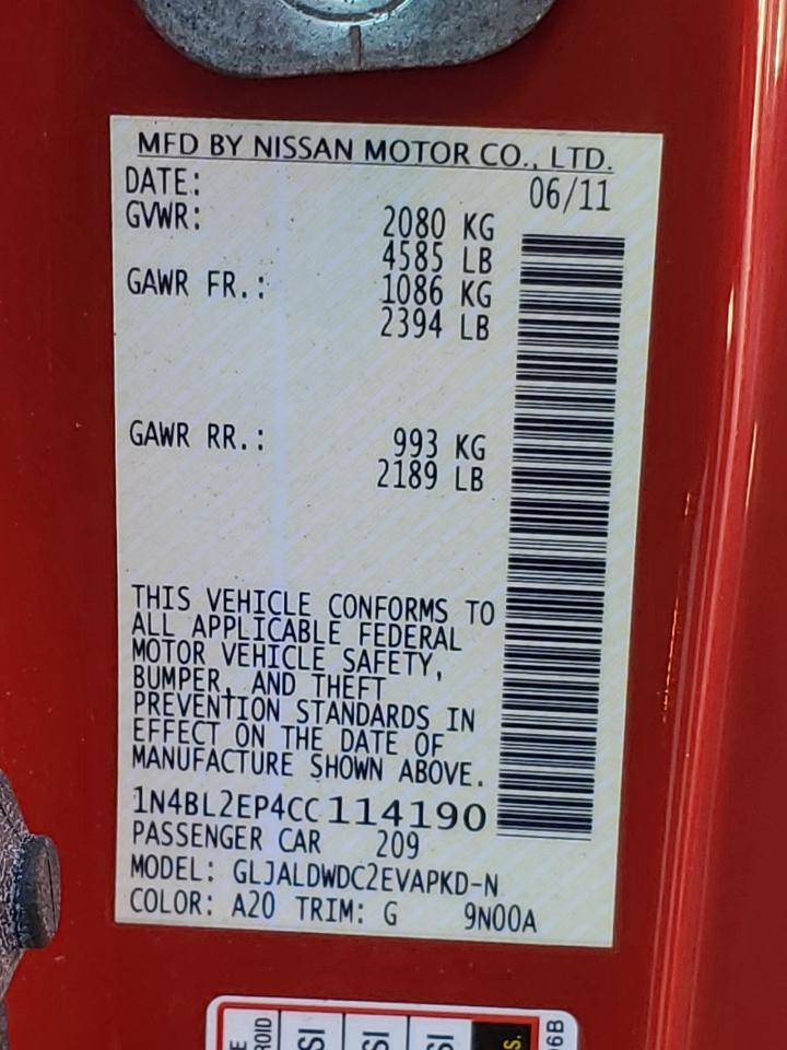 2012 Nissan Altima VIN 1N4BL2EP4CC114190 Copart auction photo, front end / minor dent/scratches damage thumbnail 12