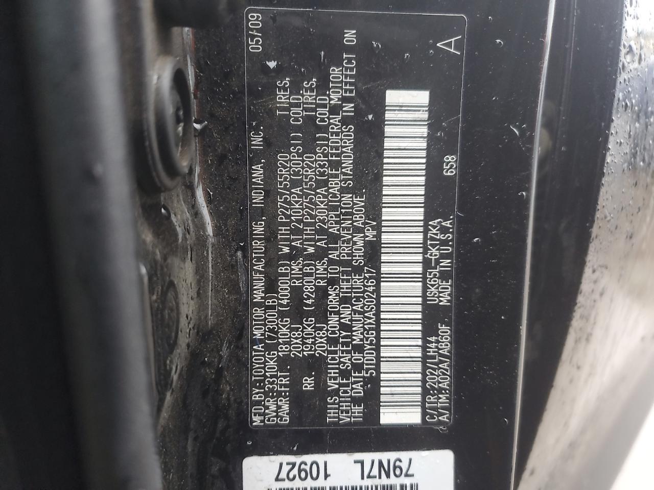 2010 Toyota Sequoia VIN 5TDDY5G1XAS024617 Copart auction photo, front end damage thumbnail 14