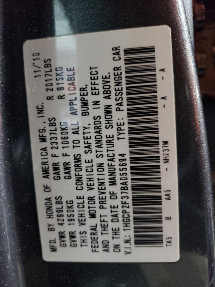2011 Honda Accord VIN 1HGCP2F37BA055694 Copart auction photo, front end / minor dent/scratches damage thumbnail 13