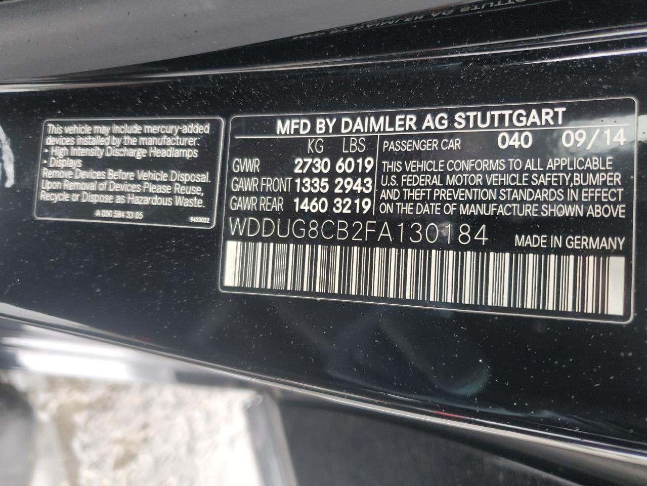 2015 Mercedes-Benz S-klasse VIN WDDUG8CB2FA130184 Copart auction photo, minor dent/scratches damage thumbnail 12