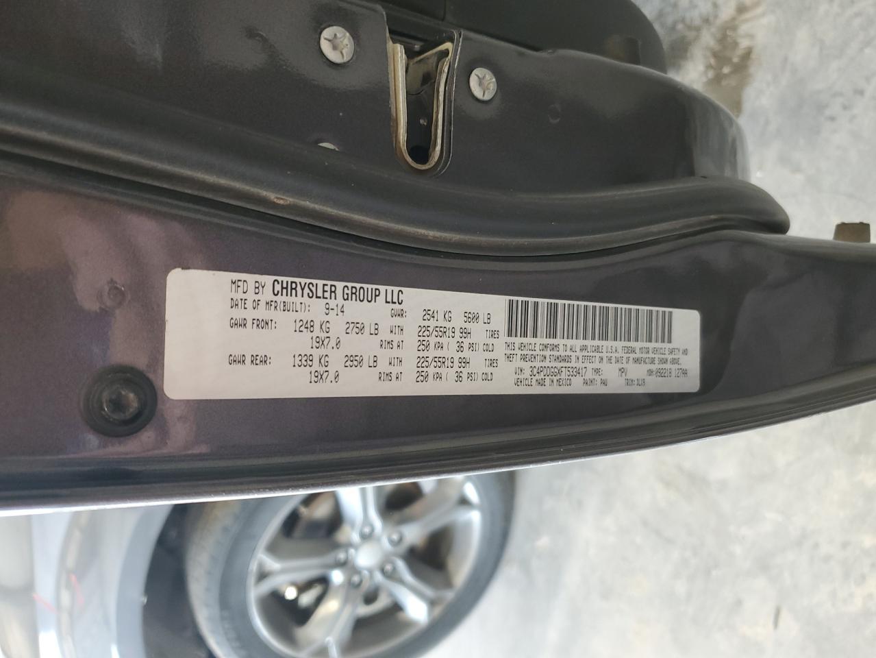 2015 Dodge Journey VIN 3C4PDDGGXFT533417 Copart auction photo, front end / rear end damage thumbnail 13