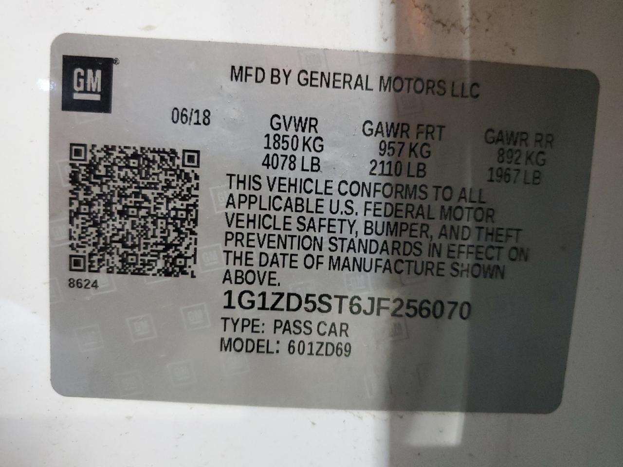 2018 Chevrolet Malibu VIN 1G1ZD5ST6JF256070 Copart auction photo, front end / minor dent/scratches damage thumbnail 14