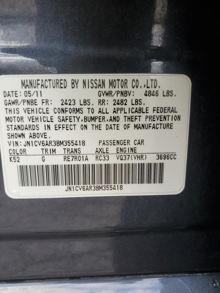 2011 Infiniti G VIN JN1CV6AR3BM355418 Copart auction photo, rear end damage thumbnail 12