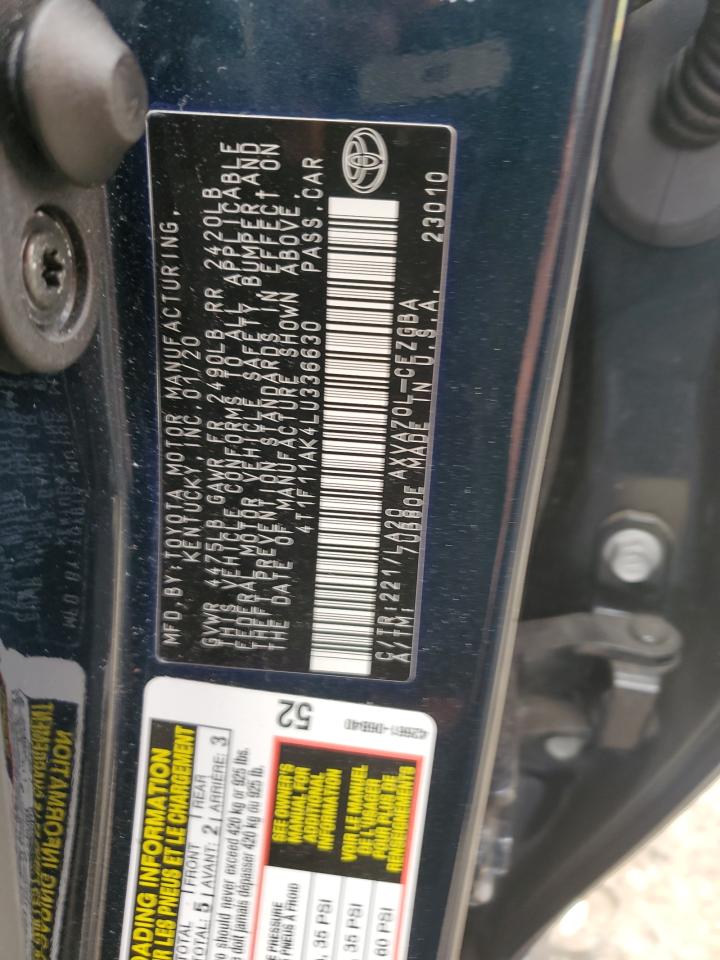 2020 Toyota Camry VIN 4T1F11AK4LU336630 Copart auction photo, front end / minor dent/scratches damage thumbnail 12