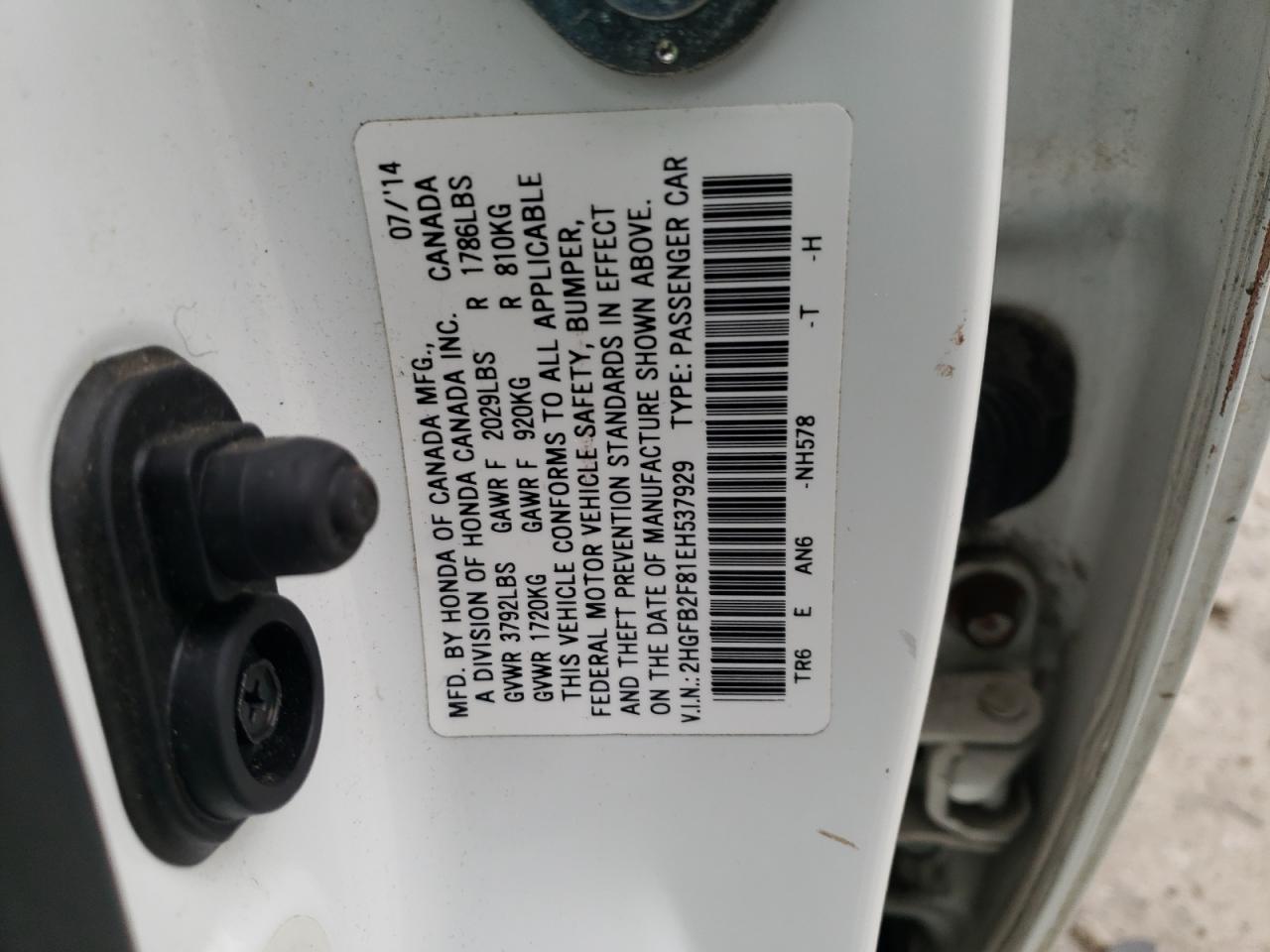 2014 Honda Civic VIN 2HGFB2F81EH537929 Copart auction photo, front end / minor dent/scratches damage thumbnail 15