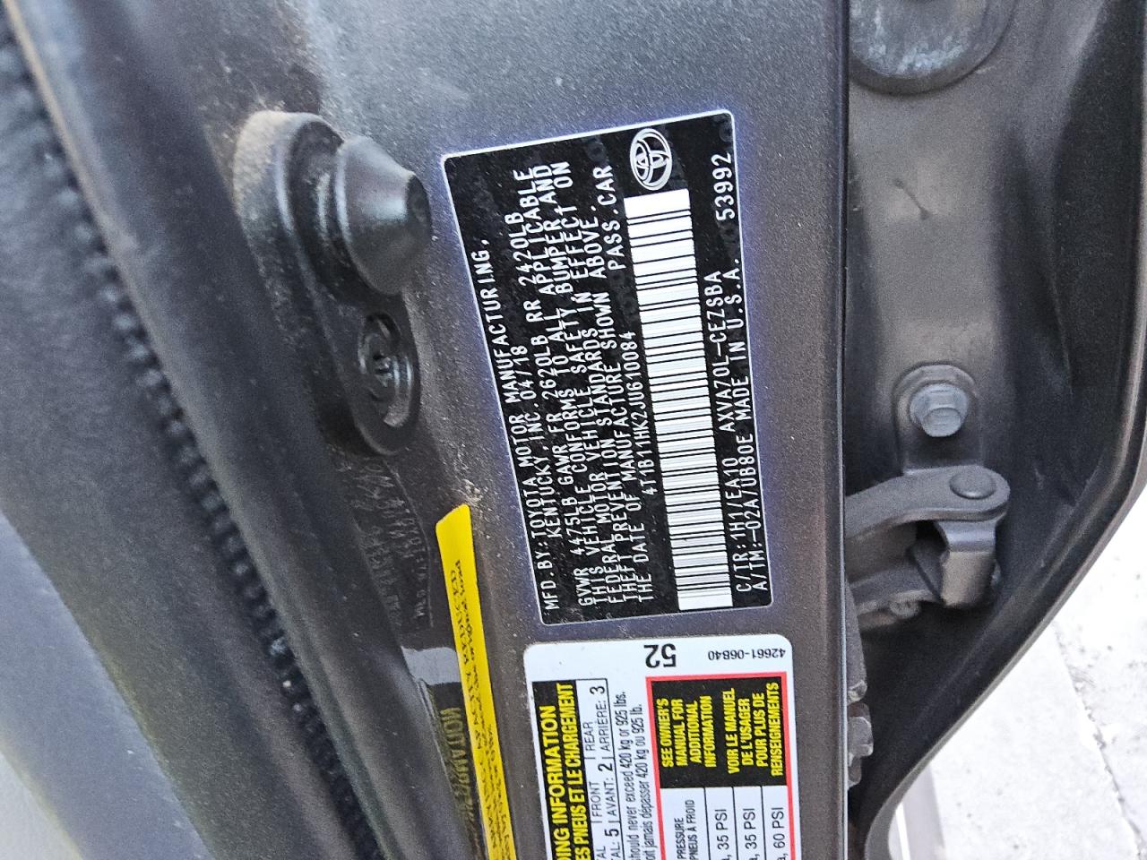 2018 Toyota Camry VIN 4T1B11HK2JU610084 Copart auction photo, all over damage thumbnail 12