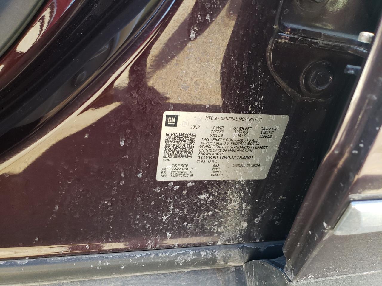 2018 Cadillac XT5 VIN 1GYKNFRS0JZ154801 Copart auction photo, front end damage thumbnail 13
