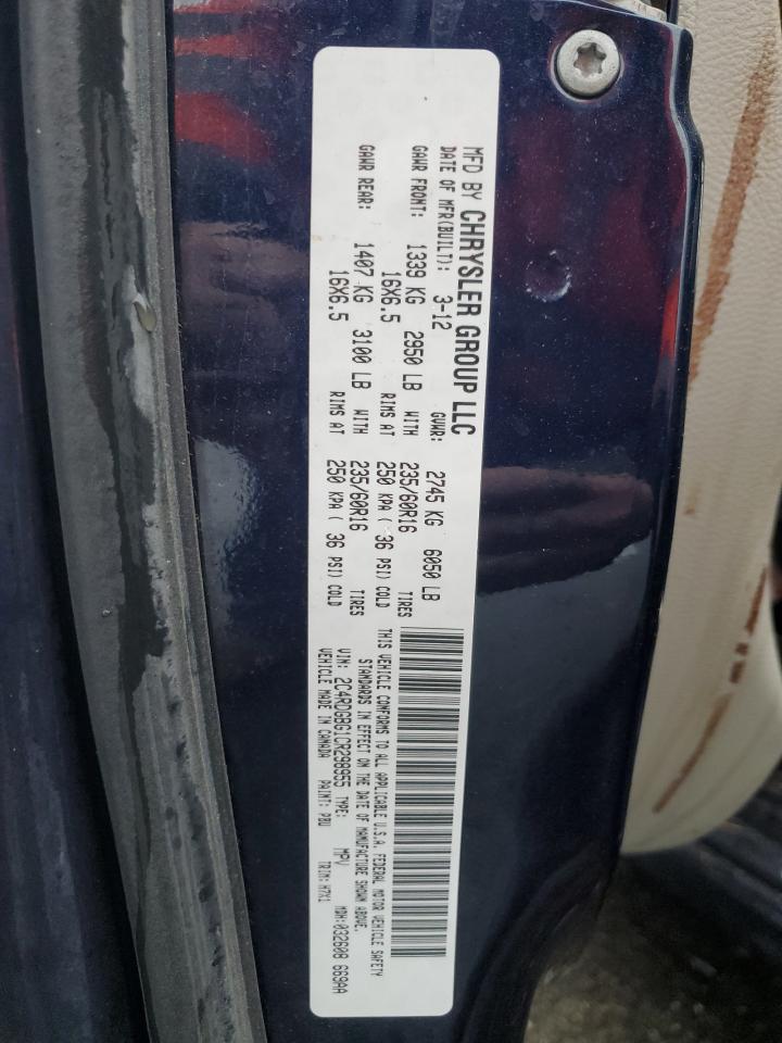 2012 Dodge Caravan VIN 2C4RDGBG1CR298955 Copart auction photo, front end / side damage thumbnail 13