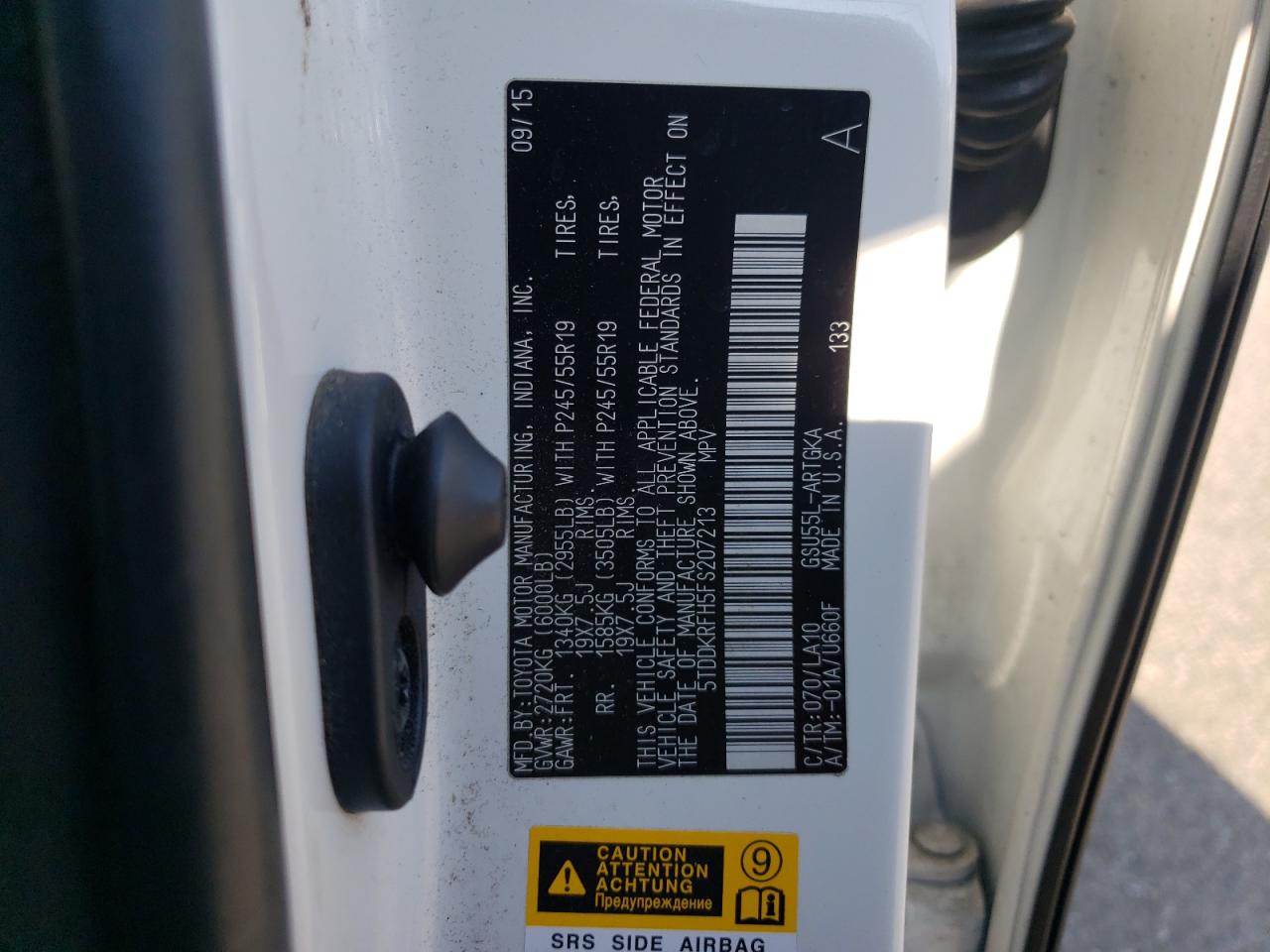 2015 Toyota Highlander VIN 5TDDKRFH5FS207213 Copart auction photo, front end damage thumbnail 15