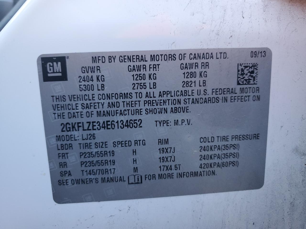 2014 GMC Terrain VIN 2GKFLZE34E6134652 Copart auction photo, front end damage thumbnail 13