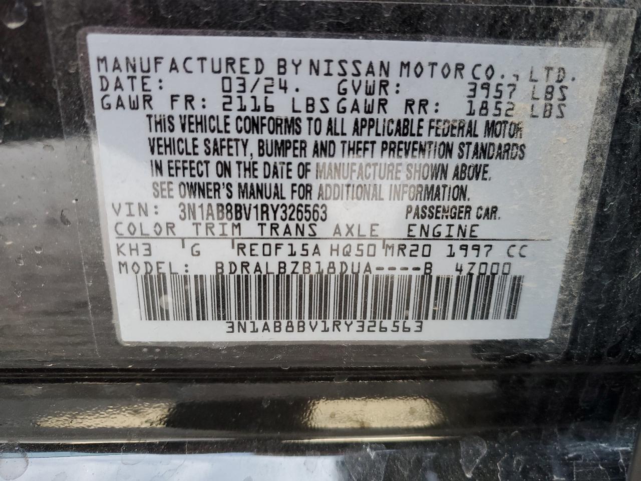 2024 Nissan Sentra VIN 3N1AB8BV1RY326563 Copart auction photo, undercarriage damage thumbnail 14
