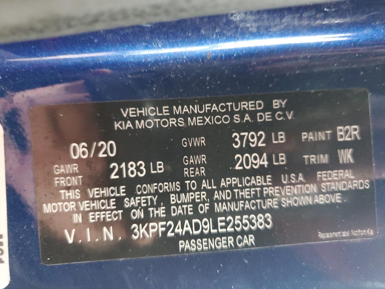 2020 KIA Forte VIN 3KPF24AD9LE255383 Copart auction photo, front end / side damage thumbnail 14