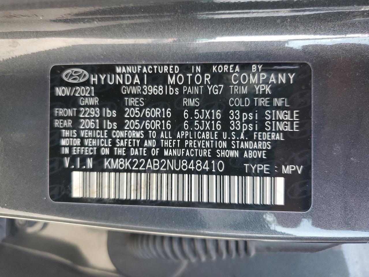 2022 Hyundai Kona VIN KM8K22AB2NU848410 Copart auction photo, front end / minor dent/scratches damage thumbnail 15
