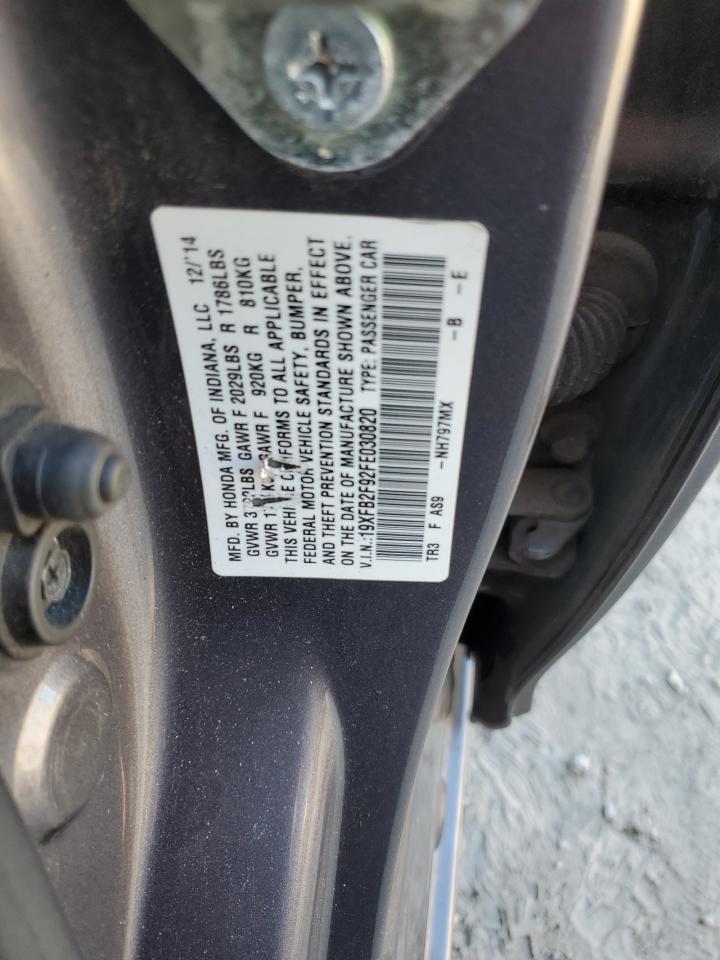 2015 Honda Civic VIN 19XFB2F92FE030820 Copart auction photo, front end damage thumbnail 12