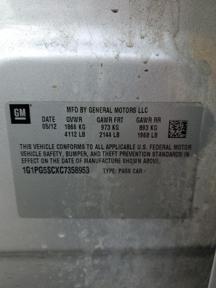 2012 Chevrolet Cruze VIN 1G1PG5SCXC7358953 Copart auction photo, rear end / front end damage thumbnail 12