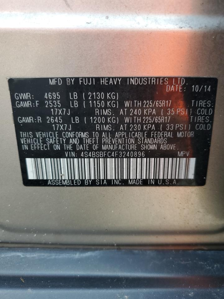 2015 Subaru Outback VIN 4S4BSBFC4F3240896 Copart auction photo, front end / side damage thumbnail 14