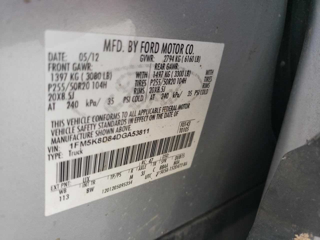 2013 Ford Explorer VIN 1FM5K8D84DGA53811 Copart auction photo, all over damage thumbnail 13