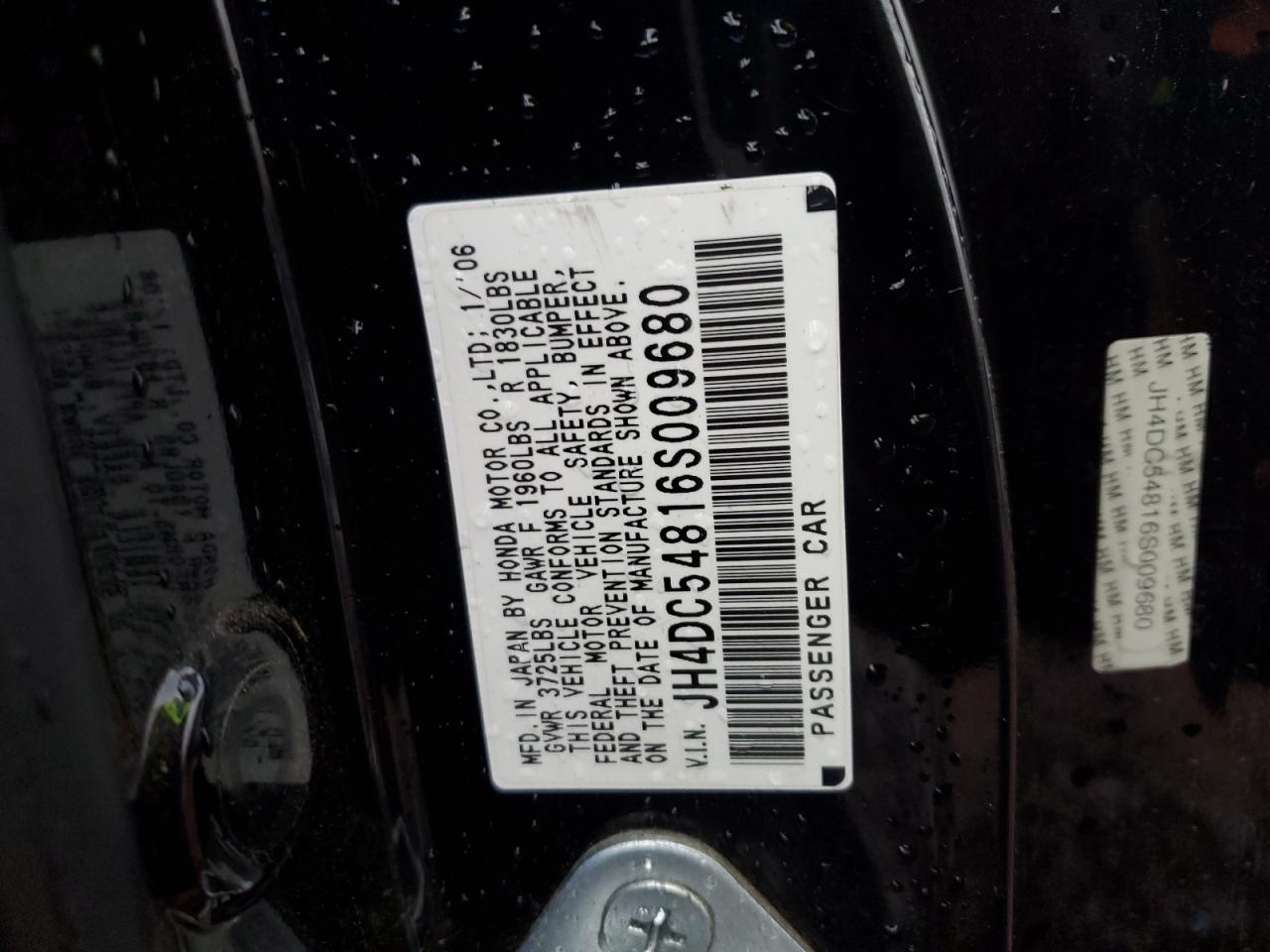 2006 Acura RSX VIN JH4DC54816S009680 Copart auction photo, front end damage thumbnail 12