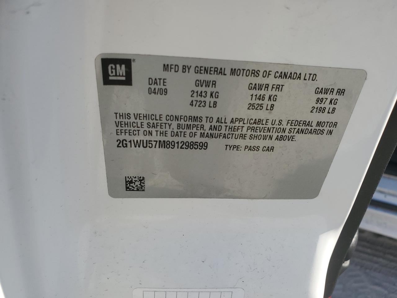 2009 Chevrolet Impala VIN 2G1WU57M891298599 Copart auction photo, front end / minor dent/scratches damage thumbnail 12