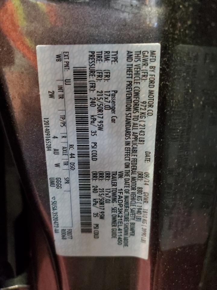2014 Ford Focus VIN 1FADP3K21EL411450 Copart auction photo, all over damage thumbnail 13