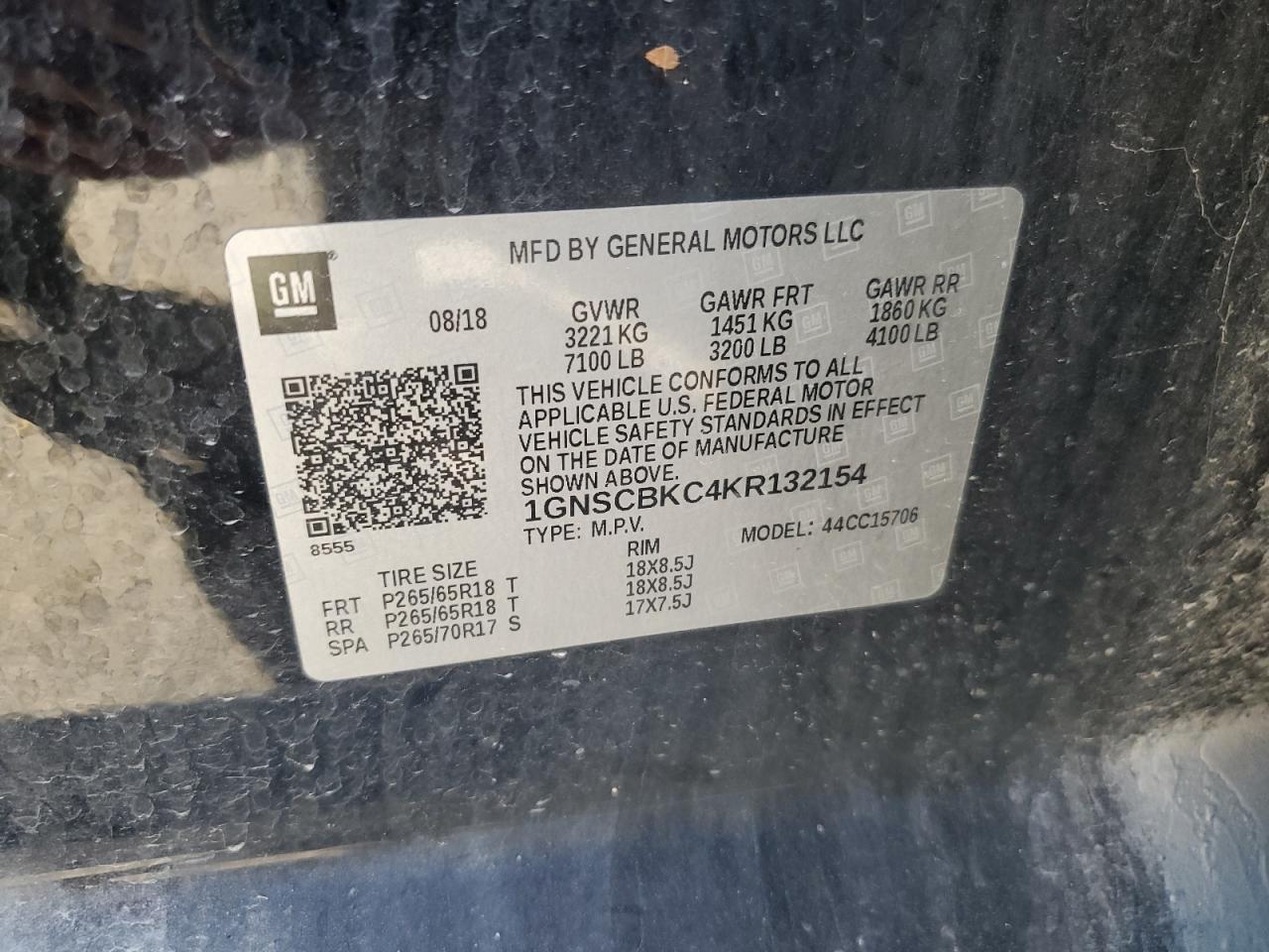 2019 Chevrolet Tahoe VIN 1GNSCBKC4KR132154 Copart auction photo, front end / minor dent/scratches damage thumbnail 13