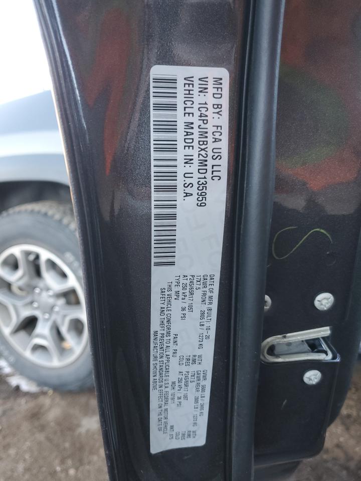 2021 Jeep Cherokee VIN 1C4PJMBX2MD135959 Copart auction photo, side damage thumbnail 13