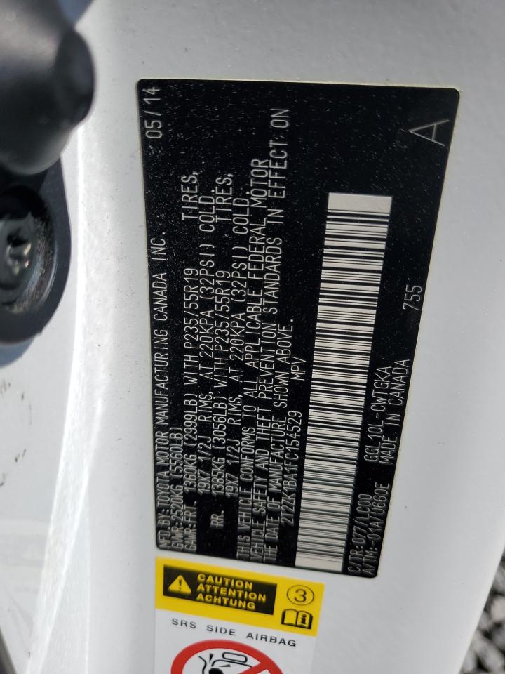 2015 Lexus RX VIN 2T2ZK1BA1FC154529 Copart auction photo, front end damage thumbnail 13