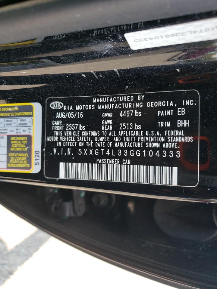 2016 KIA Optima VIN 5XXGT4L33GG104333 Copart auction photo, mechanical / vandalism damage thumbnail 14