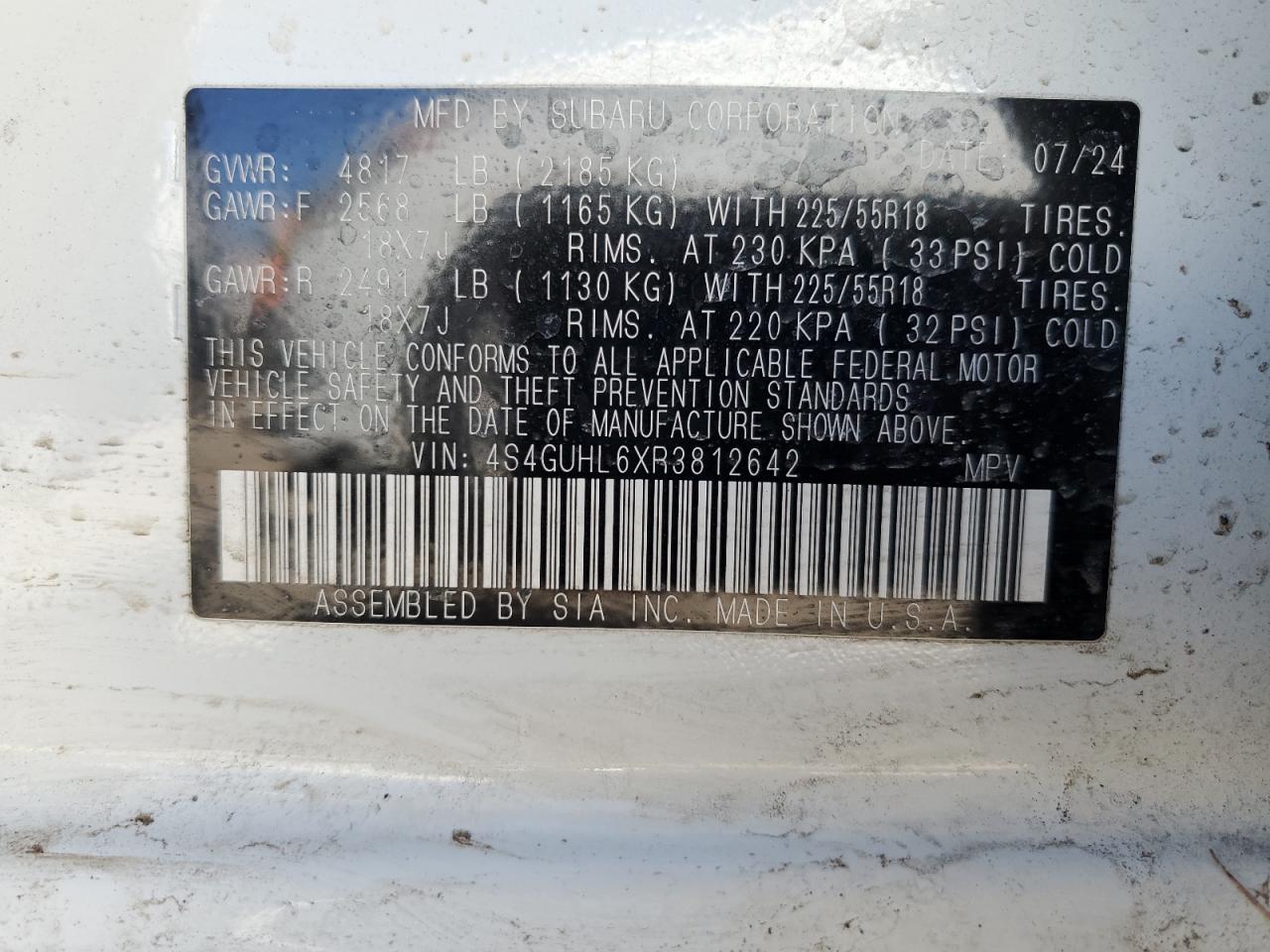 2024 Subaru XV VIN 4S4GUHL6XR3812642 Copart auction photo, front end damage thumbnail 16