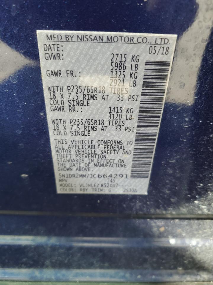 2018 Nissan Pathfinder VIN 5N1DR2MM7JC664291 Copart auction photo, front end / hail damage thumbnail 15
