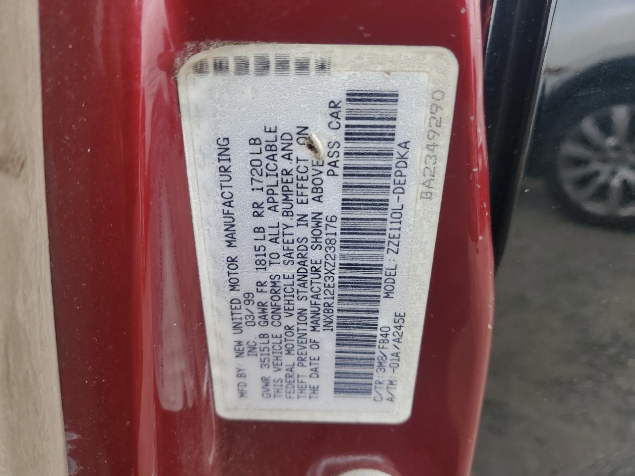 1999 Toyota Corolla VIN 1NXBR12E3XZ238176 Copart auction photo, front end damage thumbnail 12