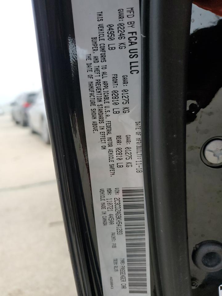 2019 Dodge Challenger VIN 2C3CDZAG9KH541293 Copart auction photo, front end / side damage thumbnail 14