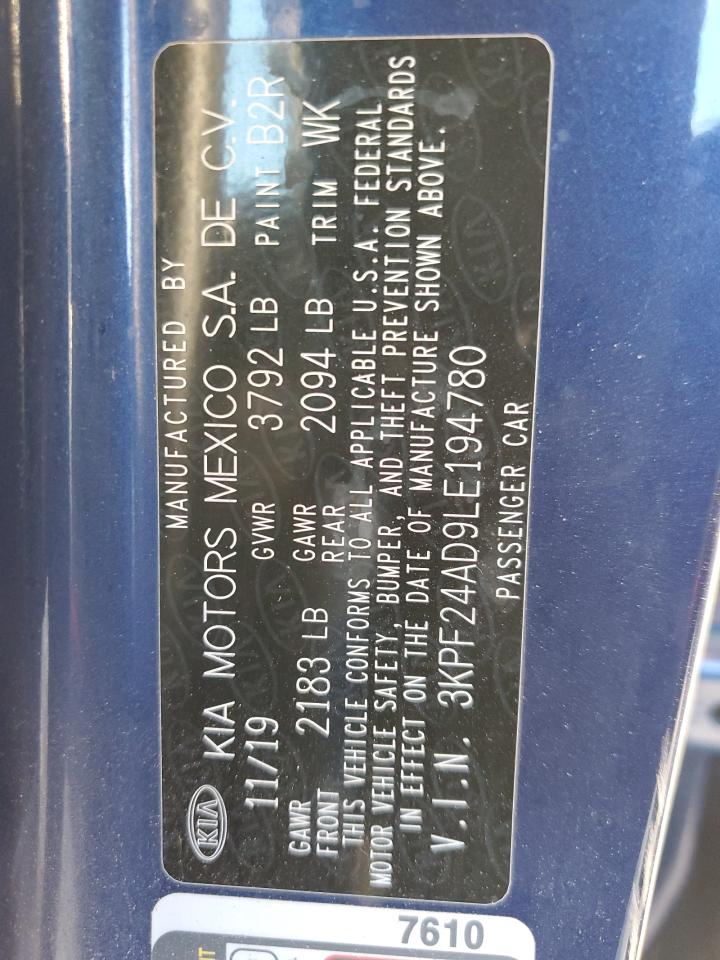 2020 KIA Forte VIN 3KPF24AD9LE194780 Copart auction photo, front end / minor dent/scratches damage thumbnail 14