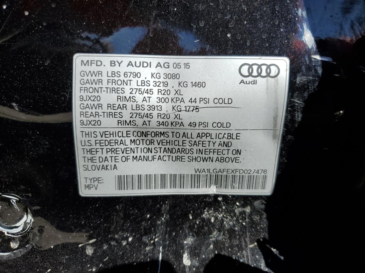 2015 Audi Q7 VIN WA1LGAFEXFD027476 Copart auction photo, side damage thumbnail 13