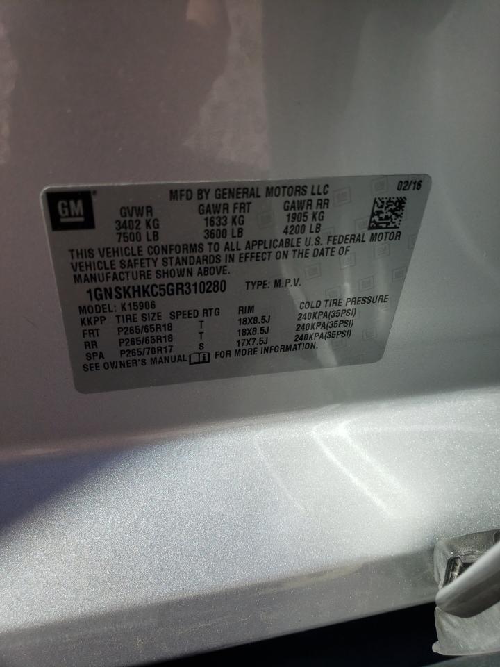 2016 Chevrolet Suburban VIN 1GNSKHKC5GR310280 Copart auction photo, rear end damage thumbnail 13