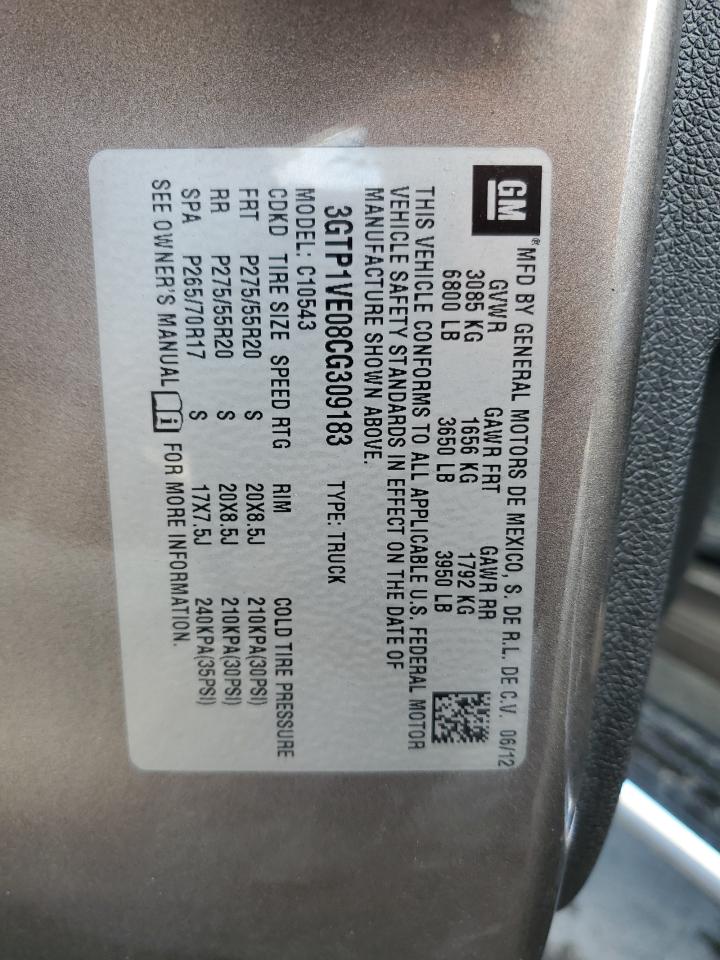 2012 GMC Sierra VIN 3GTP1VE08CG309183 Copart auction photo, front end / side damage thumbnail 12