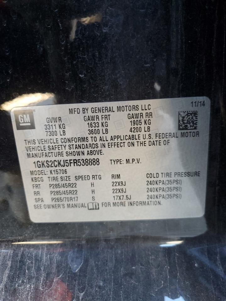 2015 GMC Yukon VIN 1GKS2CKJ5FR538888 Copart auction photo, front end / undercarriage damage thumbnail 14