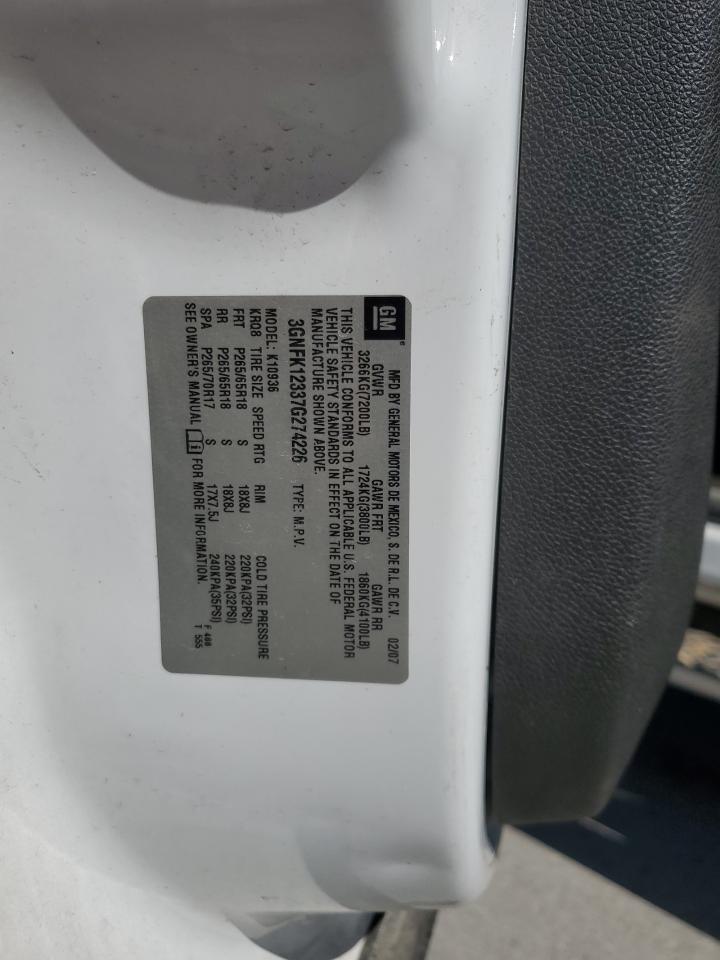 2007 Chevrolet Avalanche VIN 3GNFK12337G274226 Copart auction photo, front end damage thumbnail 12