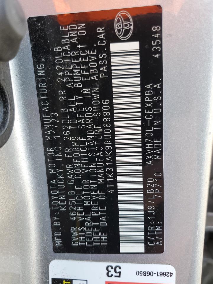 2024 Toyota Camry VIN 4T1K31AK9RU068806 Copart auction photo, front end / hail damage thumbnail 15