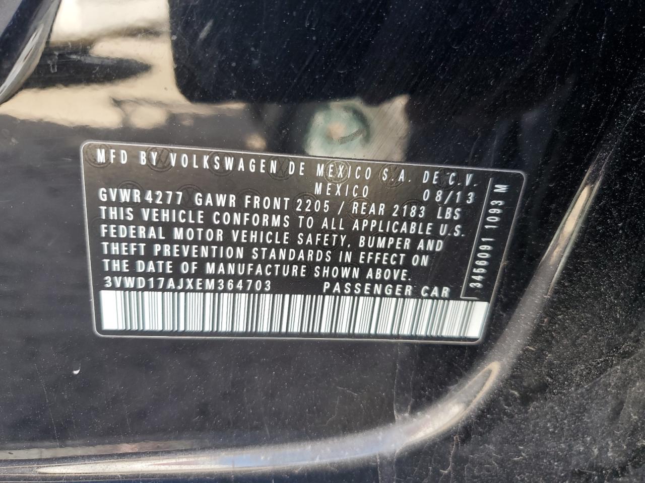 2014 Volkswagen Jetta VIN 3VWD17AJXEM364703 Copart auction photo, front end damage thumbnail 12
