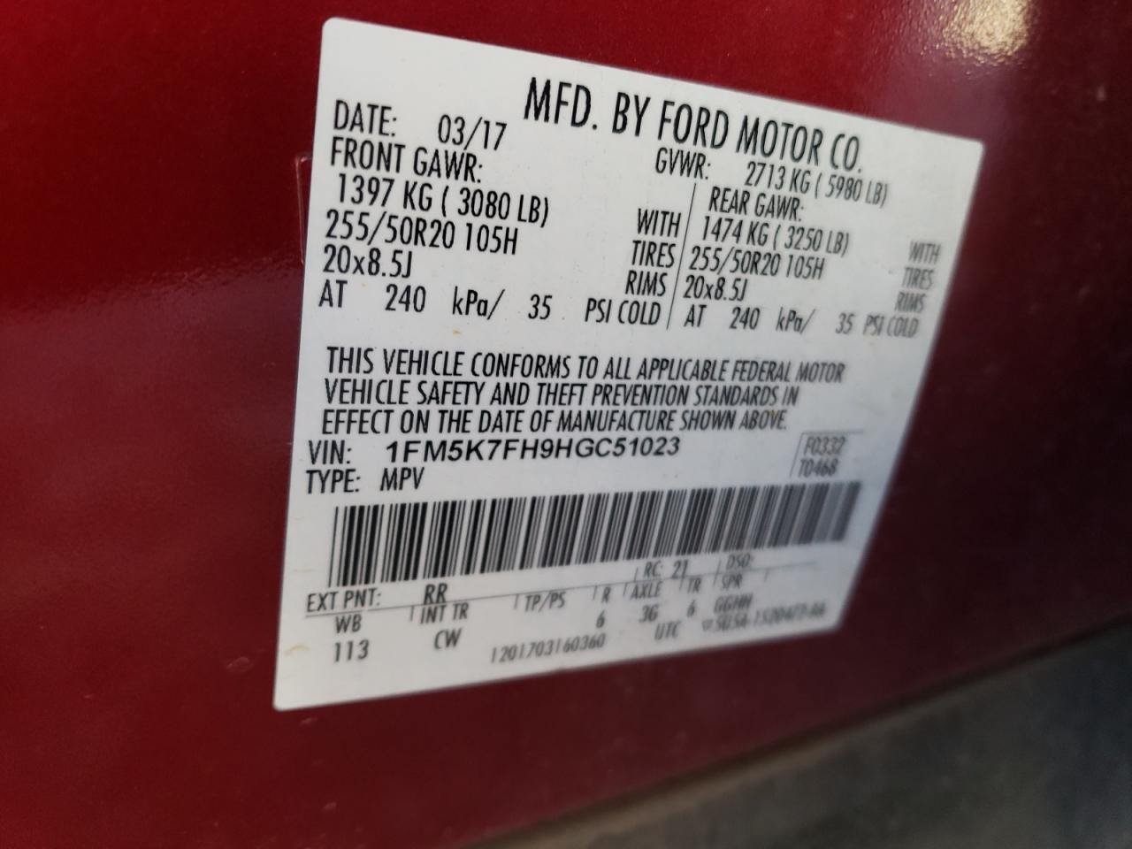 2017 Ford Explorer VIN 1FM5K7FH9HGC51023 Copart auction photo, side damage thumbnail 13