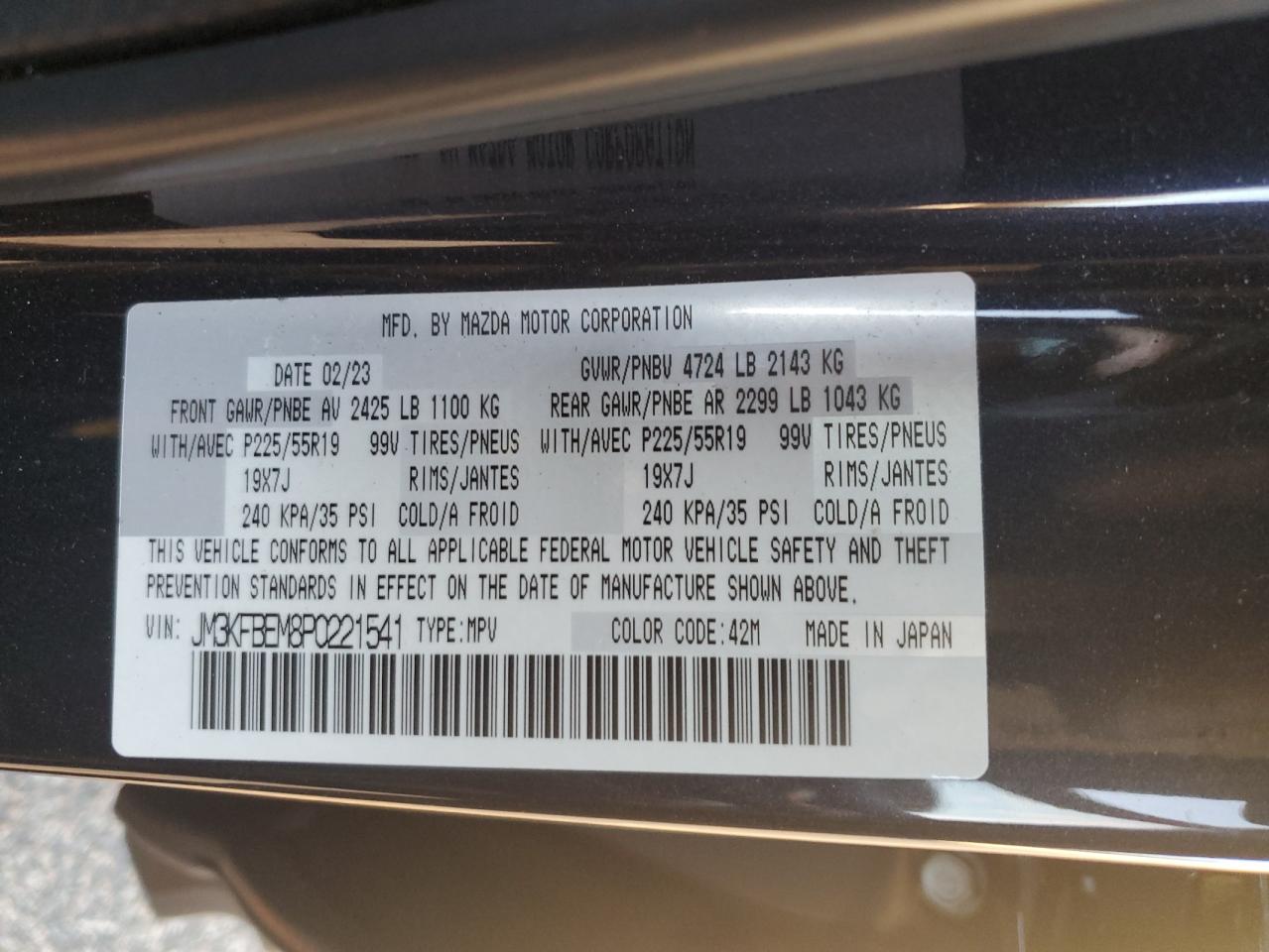 2023 Mazda CX-5 VIN JM3KFBEM8P0221541 Copart auction photo, front end / minor dent/scratches damage thumbnail 12