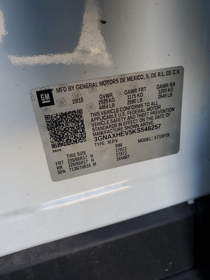 2019 Chevrolet Equinox VIN 3GNAXHEV5KS548257 Copart auction photo, unknown damage thumbnail 12