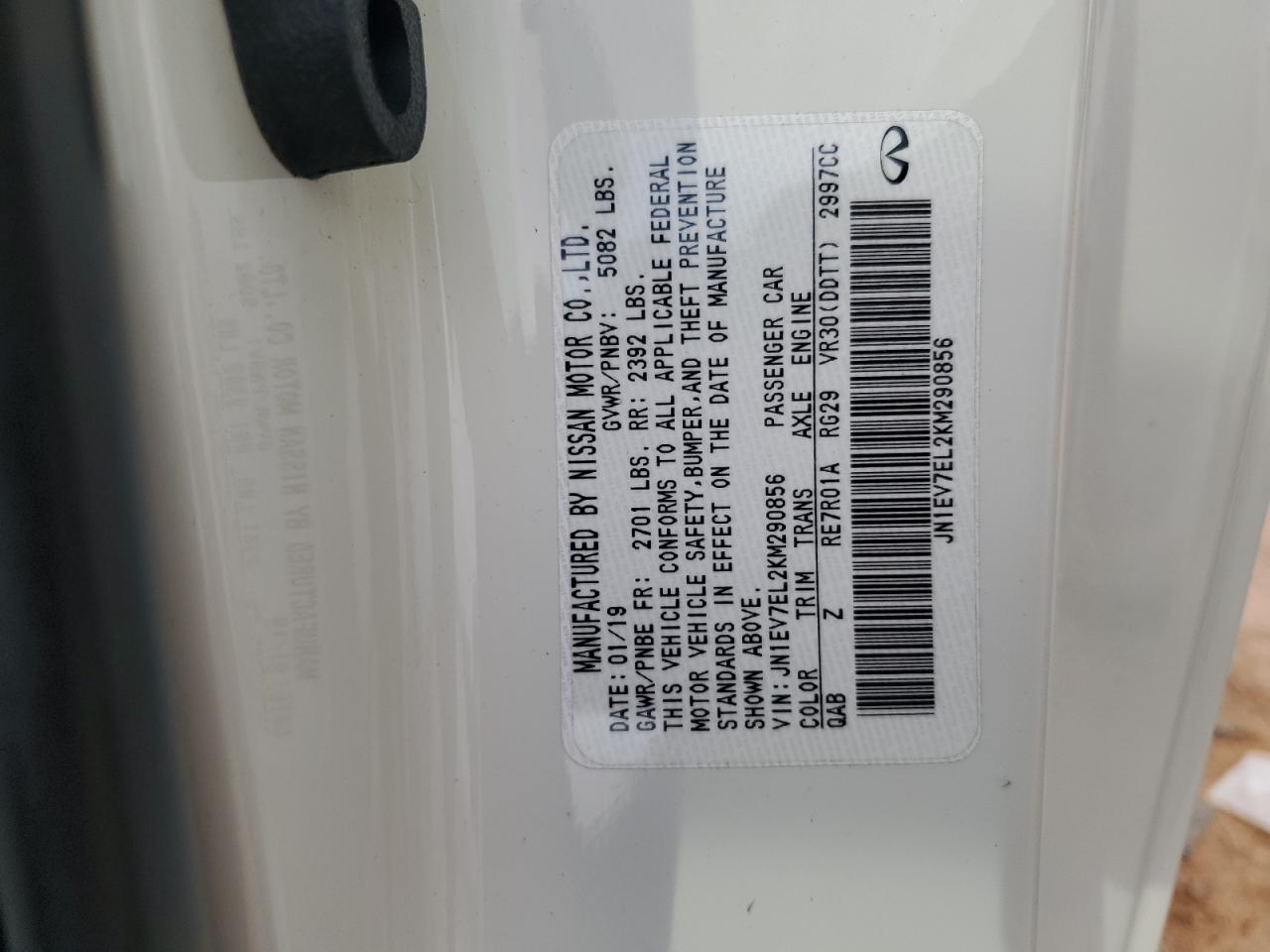 2019 Infiniti Q60 VIN JN1EV7EL2KM290856 Copart auction photo, front end damage thumbnail 12