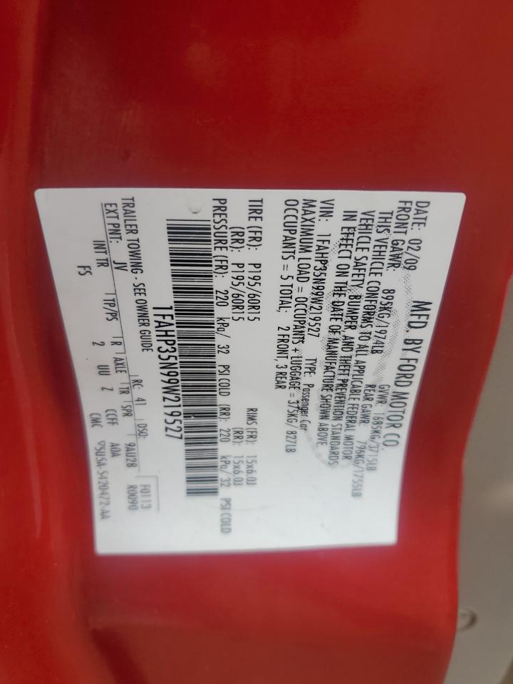 2009 Ford Focus VIN 1FAHP35N99W219527 Copart auction photo, front end / minor dent/scratches damage thumbnail 14