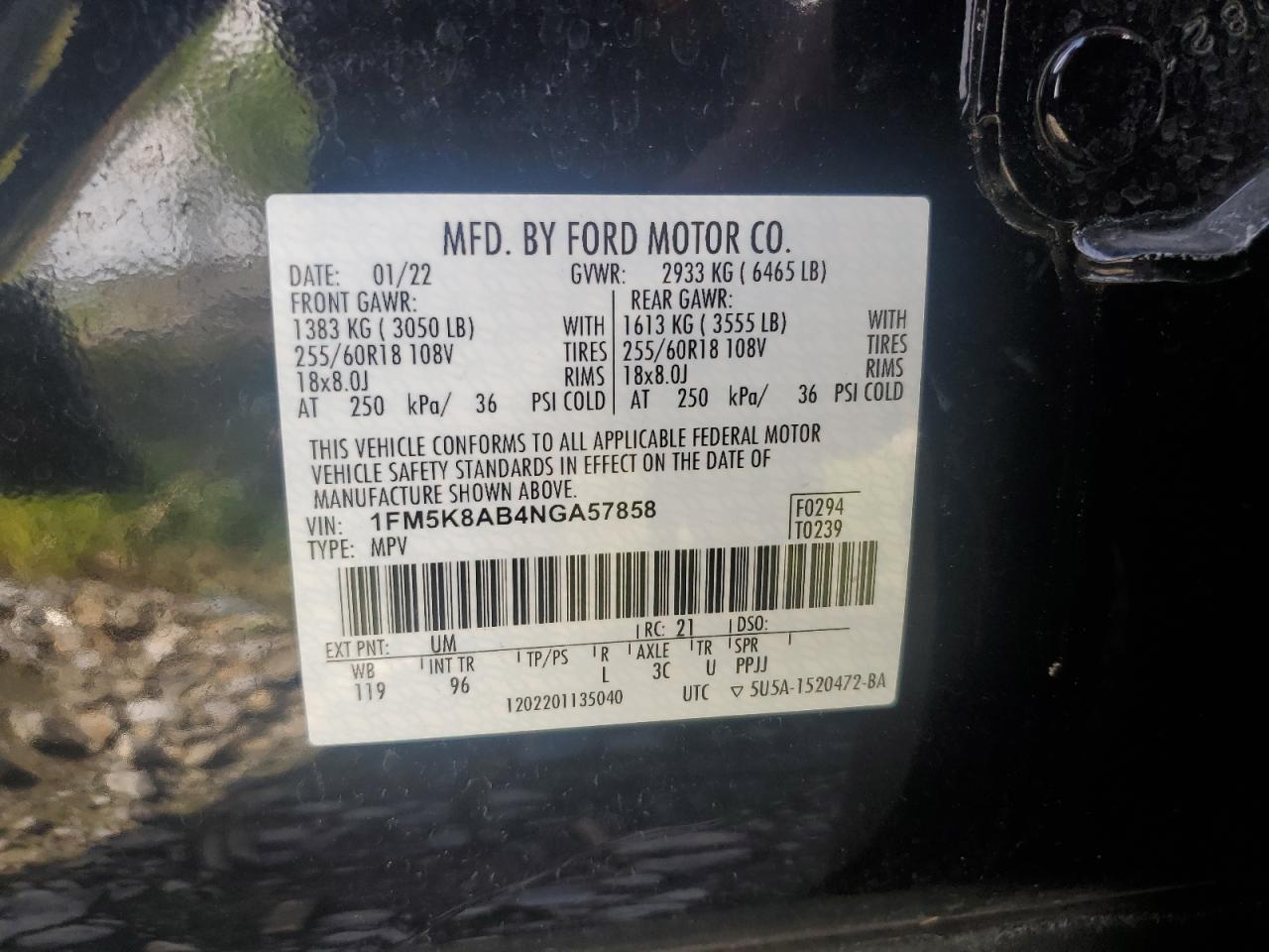 2022 Ford Explorer VIN 1FM5K8AB4NGA57858 Copart auction photo, rear end damage thumbnail 13
