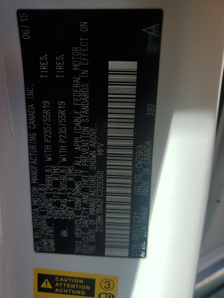 2015 Lexus RX VIN 2T2BK1BA2FC329260 Copart auction photo, water/flood damage thumbnail 14