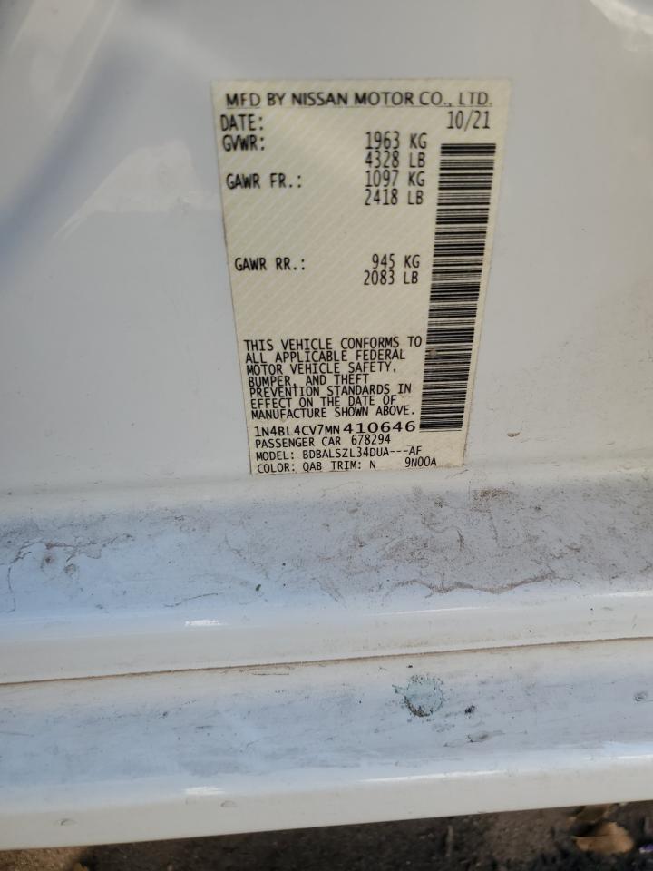 2021 Nissan Altima VIN 1N4BL4CV7MN410646 Copart auction photo, all over / vandalism damage thumbnail 12